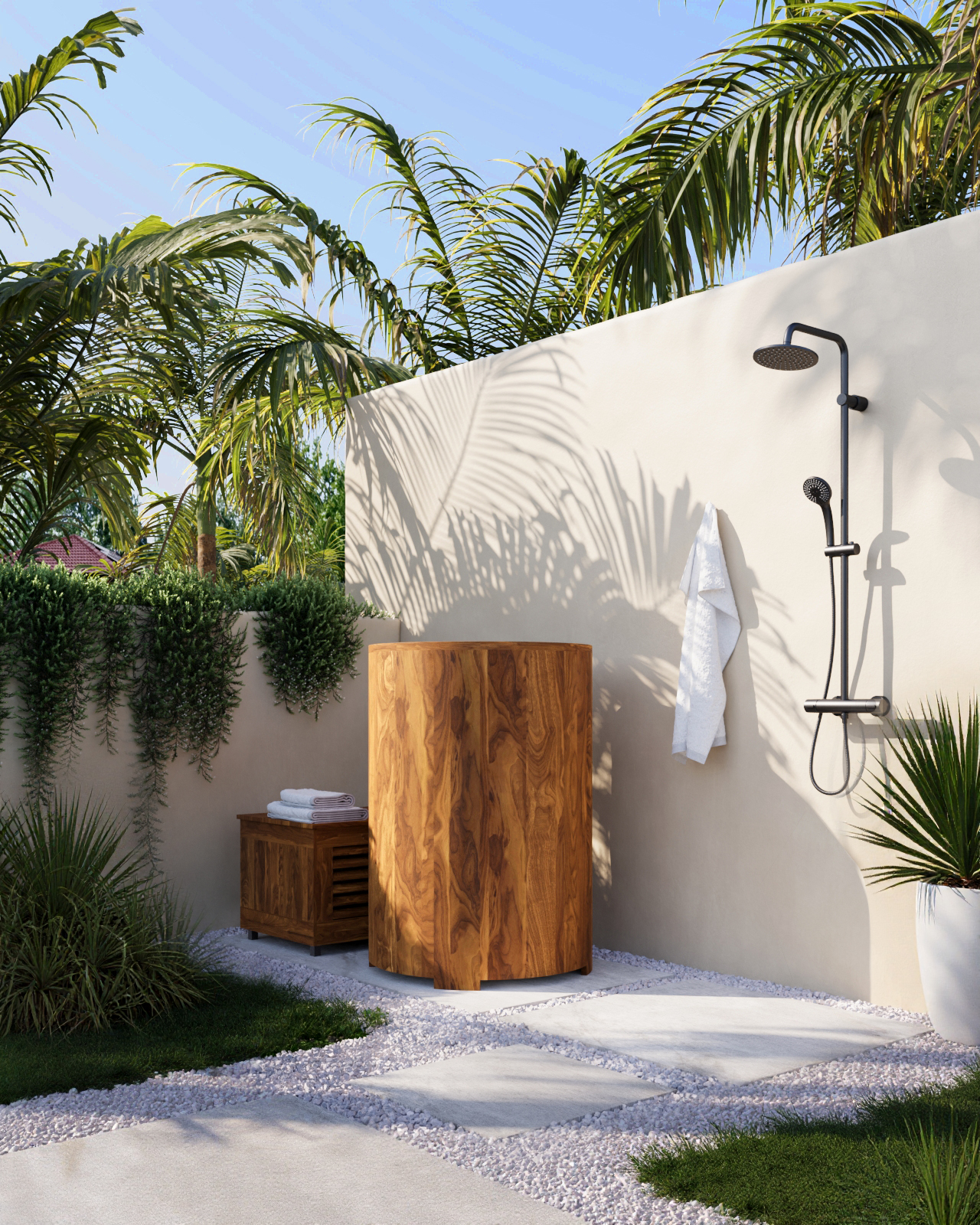 A handcrafted teak ice bath nestled in a serene outdoor setting, embodying the essence of cold therapy and luxury.
