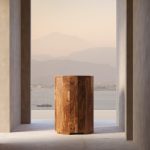 A handcrafted teak ice bath, elegantly positioned with a serene waterfront view, embodying the essence of cold therapy.