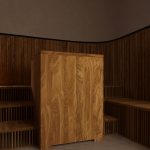 A handcrafted teak ice bath, elegantly designed for cold therapy, enhancing wellness in a serene setting.