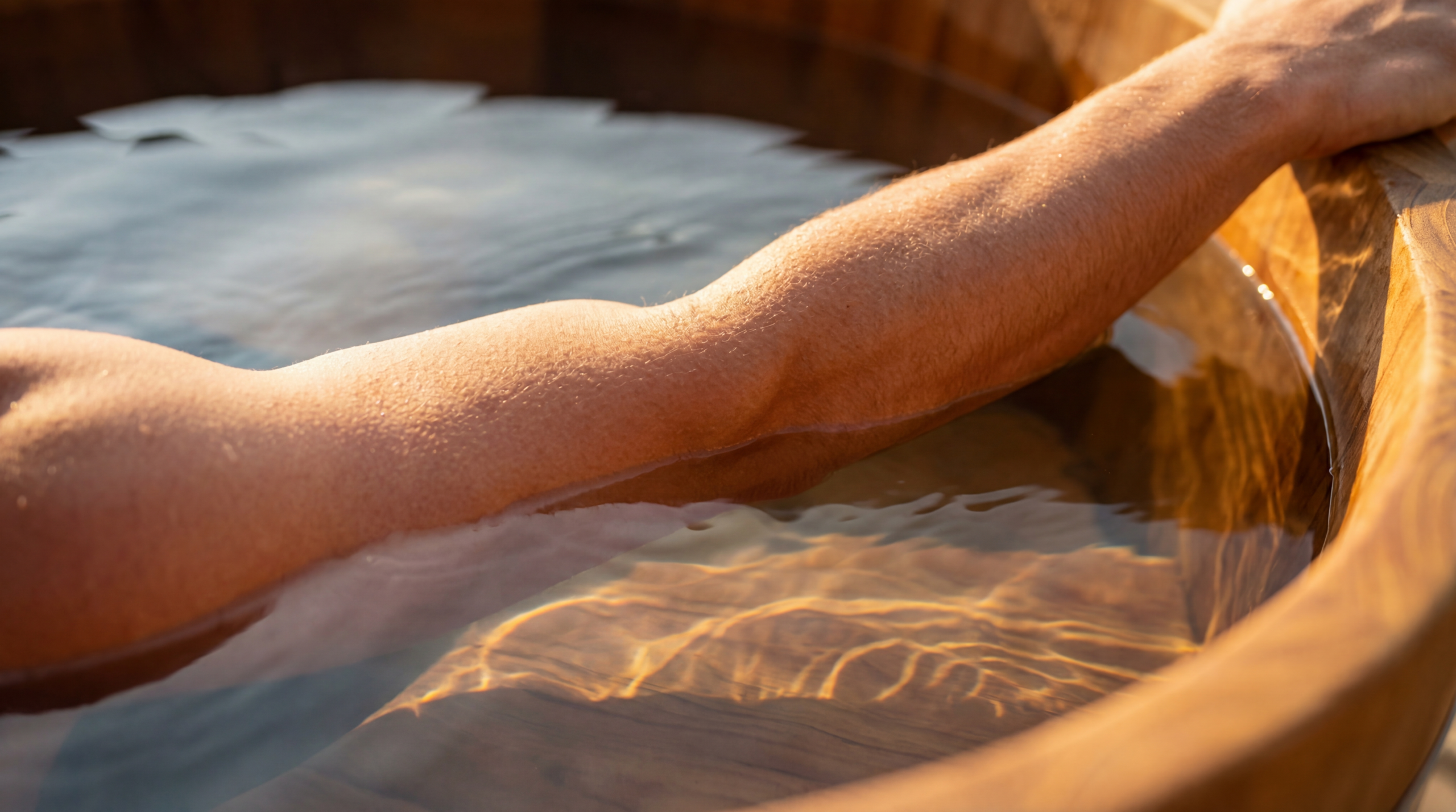 A man with a hand in an icebath.