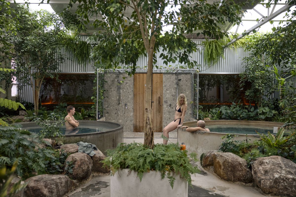 Outdoor cold plunge pool in a hotel courtyard setting, designed to maximize guest experience and marketing impact